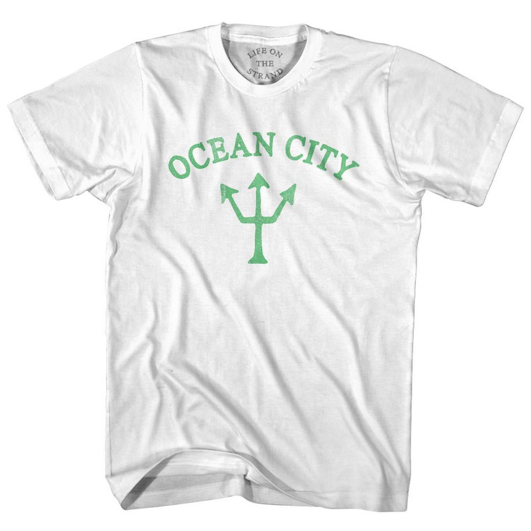 Maine Ocean City Emerald Art Trident Womens Cotton Junior Cut T-Shirt by Life on the Strand