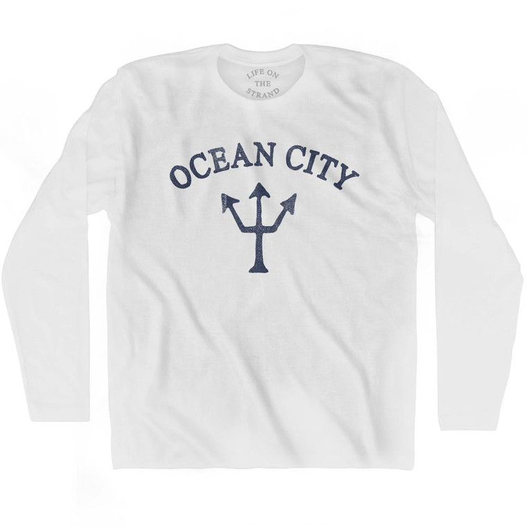Maine Ocean City Trident Adult Cotton Long Sleeve T-Shirt by Life on the Strand