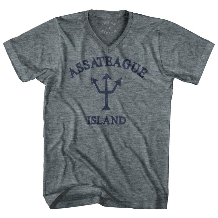 Maine Assateague Island Trident Adult Tri-Blend V-Neck Womens Junior Cut T-Shirt by Life on the Strand