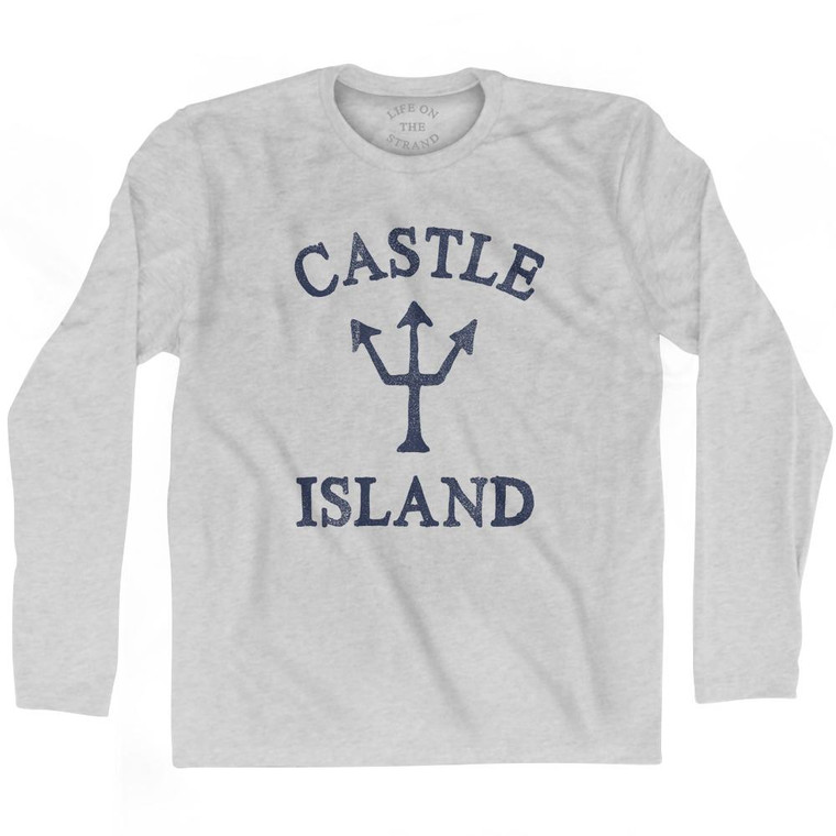 Massachusetts Castle Island Trident Adult Cotton Long Sleeve T-Shirt by Life on the Strand