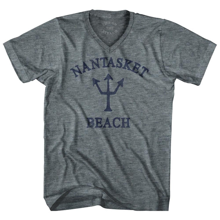 Massachusetts Nantasket Beach Trident Adult Tri-Blend V-Neck T-Shirt by Life on the Strand