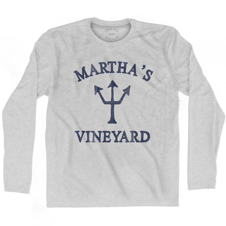 Massachusetts Martha's Vineyard Trident Adult Cotton Long Sleeve T-Shirt by Life on the Strand