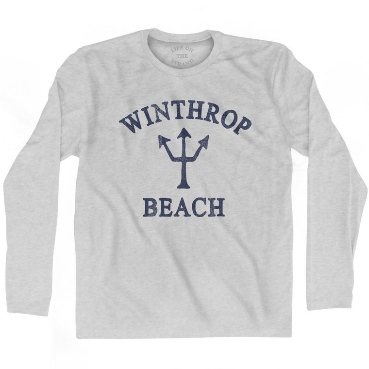 Massachusetts Winthrop Beach Trident Adult Cotton Long Sleeve T-Shirt by Life on the Strand