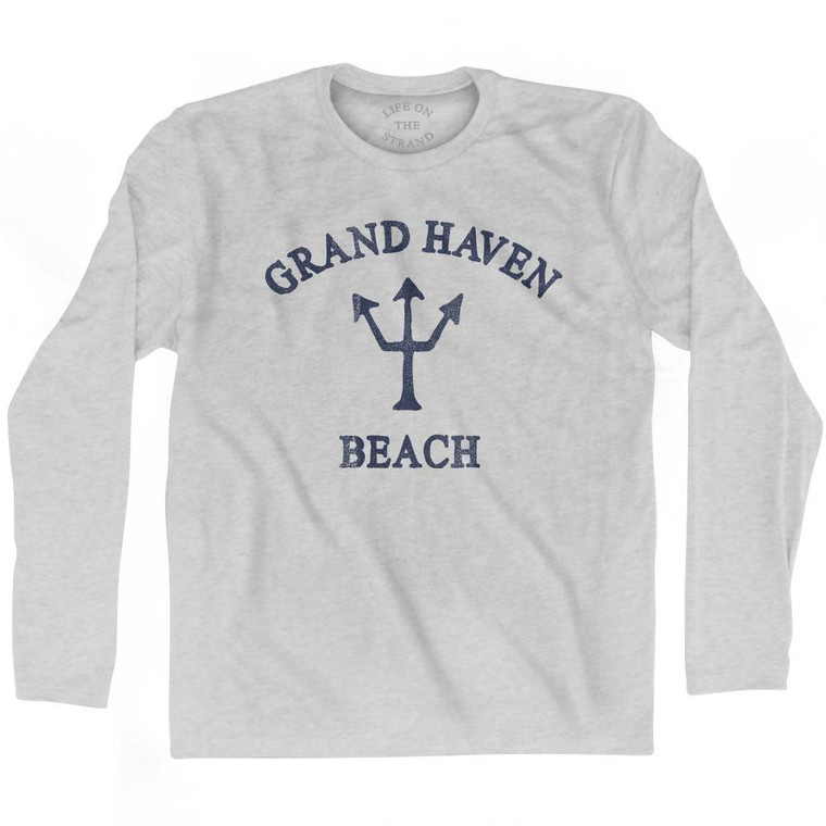 Michigan Grand Haven Beach Trident Adult Cotton Long Sleeve T-Shirt by Life on the Strand