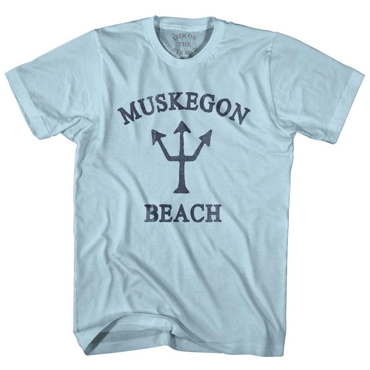 Michigan Muskegon Beach Trident Adult Cotton T-Shirt by Life on the Strand