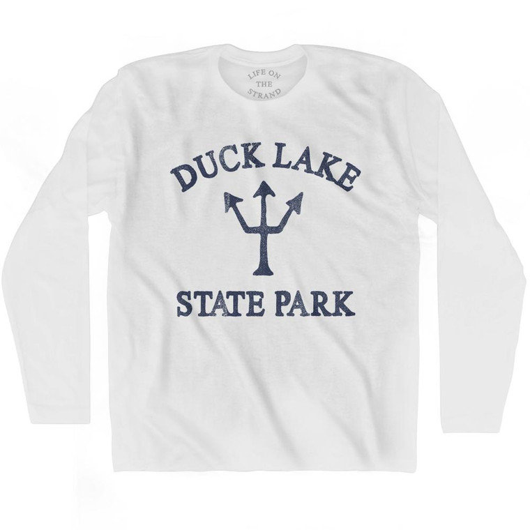 Minnesota Cedar Lake East Beach Trident Adult Cotton Long Sleeve T-Shirt by Life on the Strand