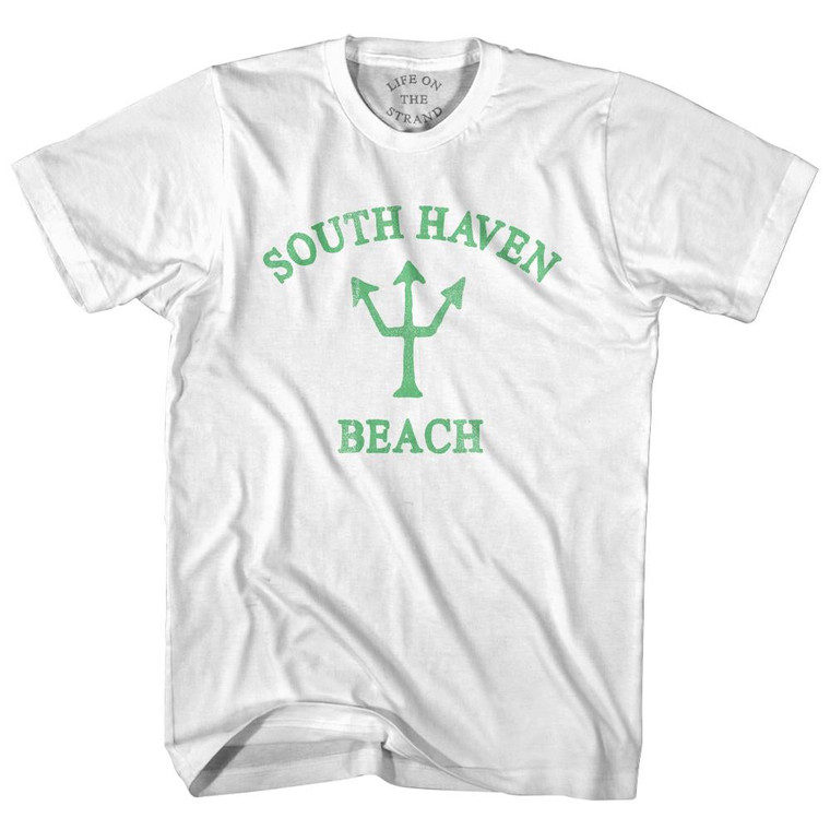 Michigan South Haven Beach Emerald Art Trident Adult Cotton T-Shirt by Life on the Strand