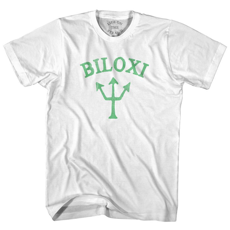 Mississippi Biloxi Emerald Art Trident Adult Cotton T-Shirt by Life on the Strand