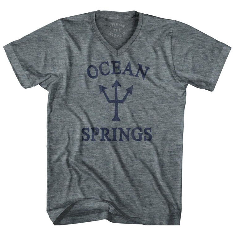 Mississippi Ocean Springs Trident Adult Tri-Blend V-Neck T-Shirt by Life on the Strand