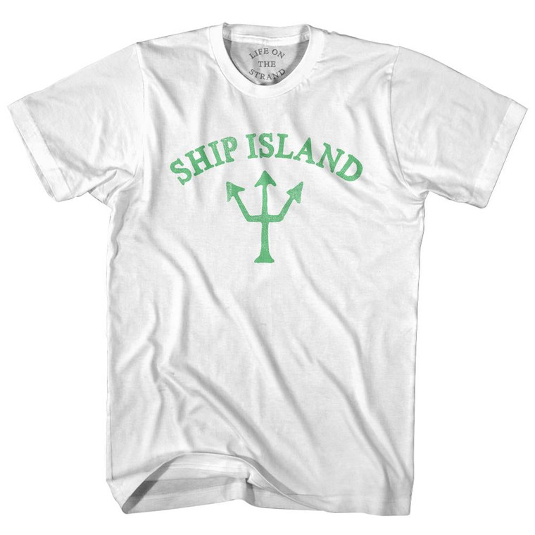 Mississippi Ship Island Emerald Art Trident Adult Cotton T-Shirt by Life on the Strand