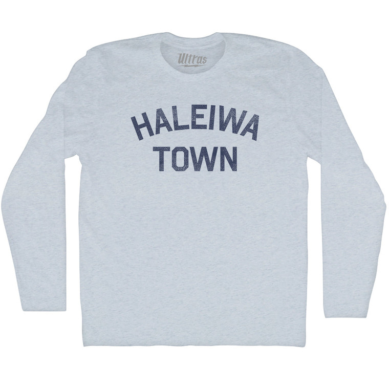 Haleiwa Town Adult Tri-Blend Long Sleeve T-shirt - Athletic White