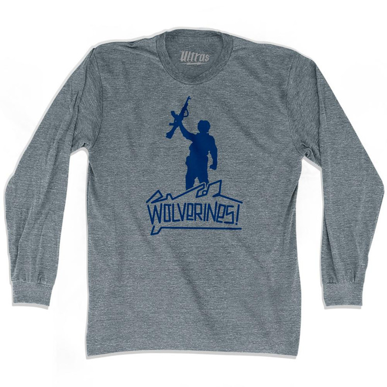 Red Dawn Wolverines Graffiti Adult Tri-Blend Long Sleeve T-shirt by Ultras