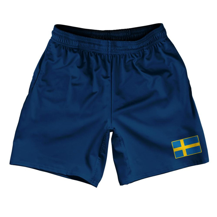 Sweden Country Heritage Flag Athletic Running Fitness Exercise Shorts 7" Inseam Made In USA Shorts by Ultras