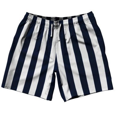 Navy Blue & White Vertical Stripe Swim Shorts 7.5