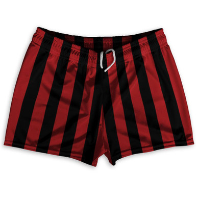 Dark Red & Black Vertical Stripe Shorty Short Gym Shorts 2.5