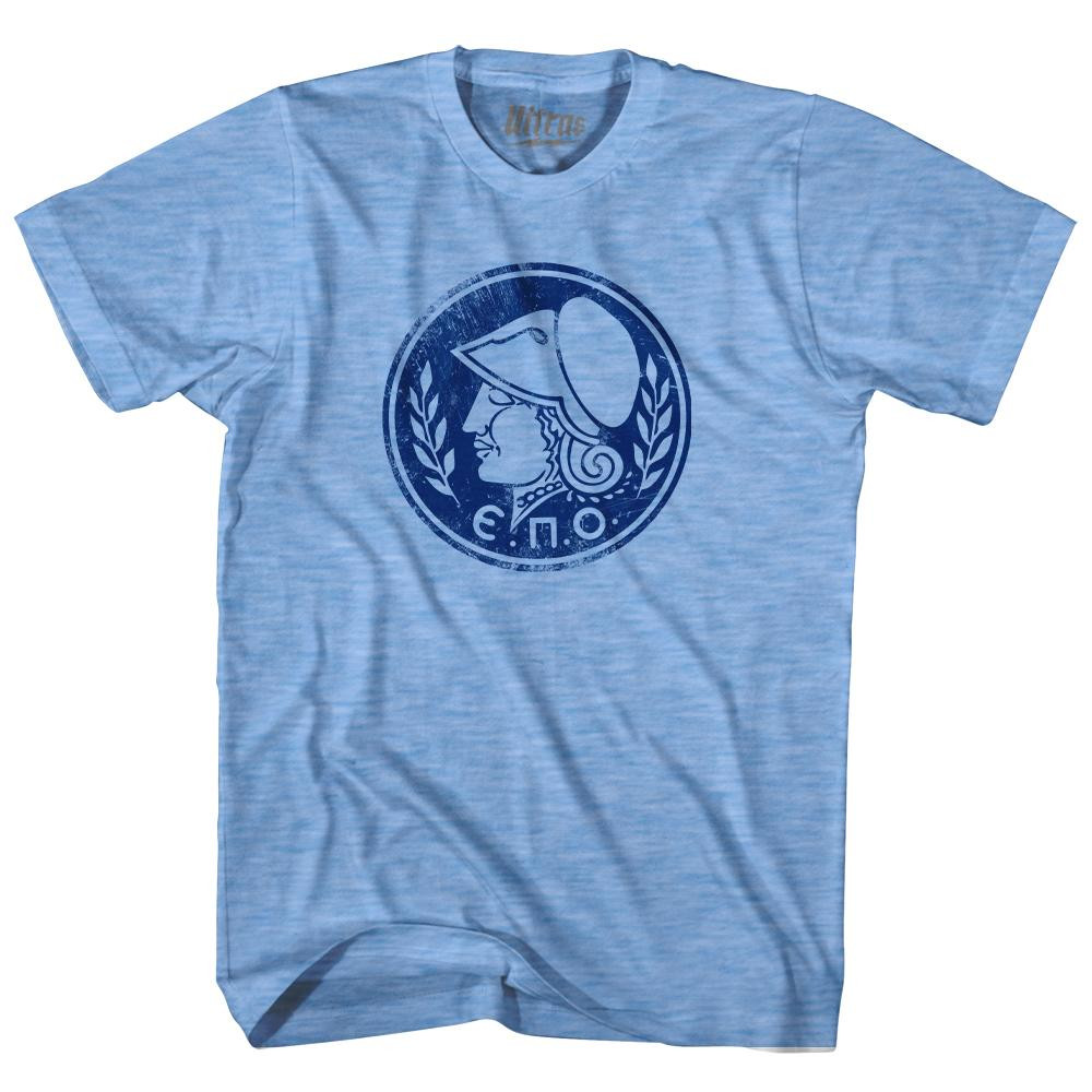 Image of Vintage Greece Soccer League Logo Adult Tri-Blend T-shirt - Athletic Blue