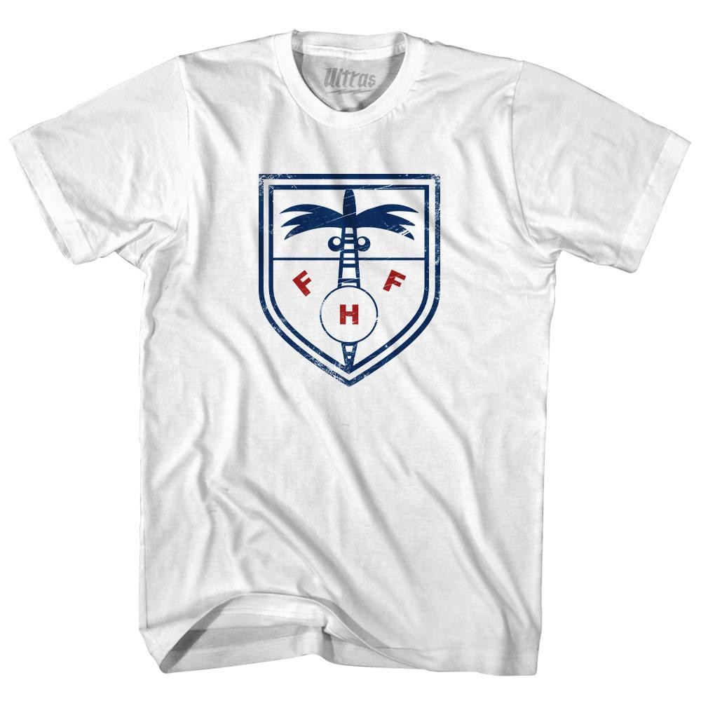 Image of Vintage Haiti Soccer Crest Adult Cotton T-Shirt - White