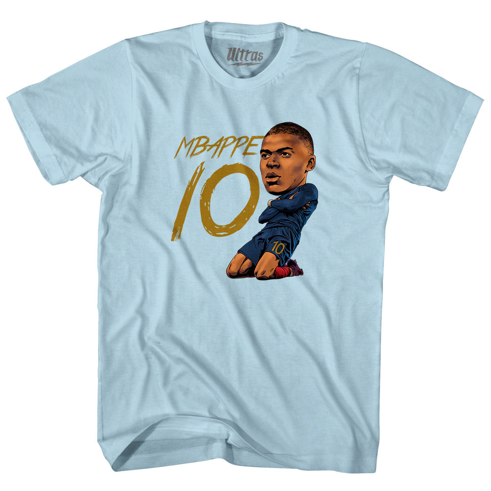 Image of Mbappe France 10 Big Head Adult Cotton T-shirt - Light Blue