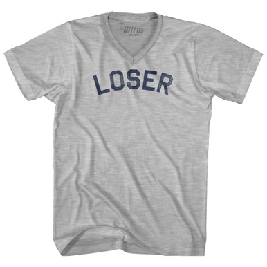 Loser Adult Cotton V-neck T-shirt - Grey Heather