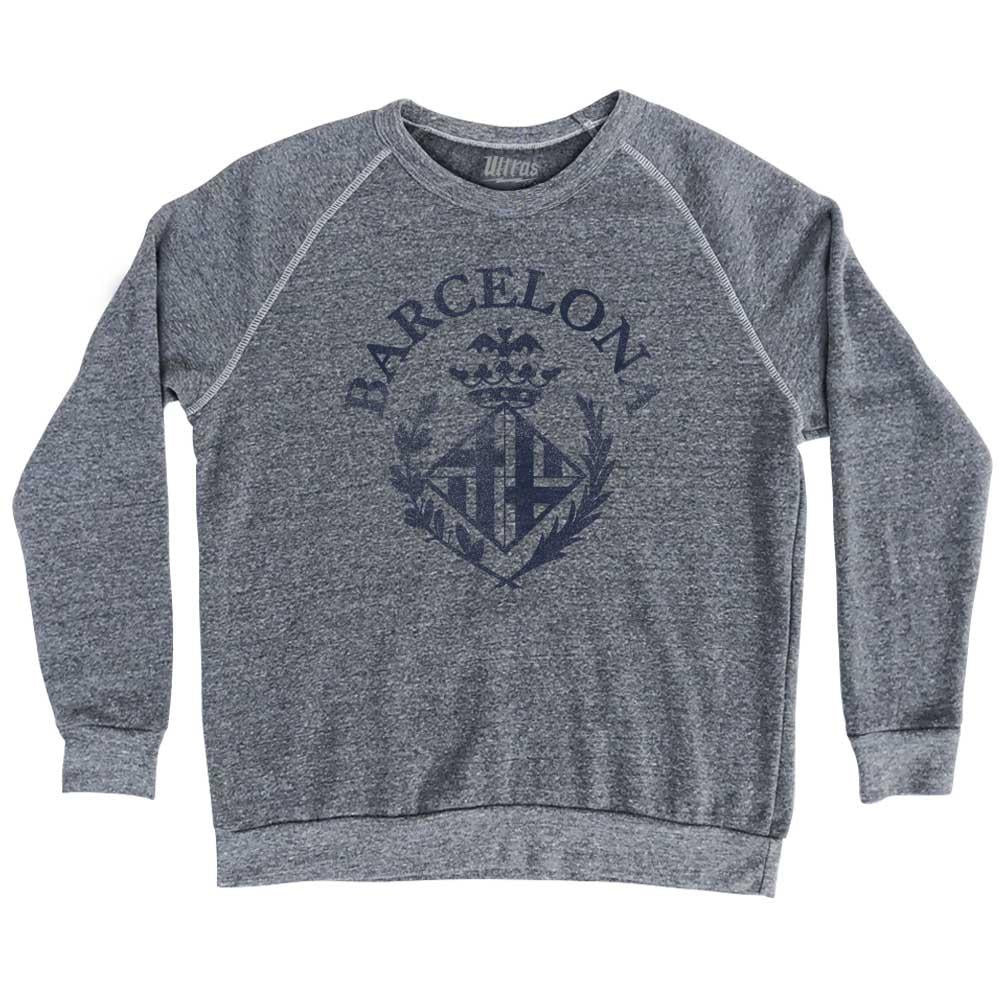 Image of Barcelona Vintage City Crest Soccer Adult Tri-Blend Sweatshirt - Athletic Grey