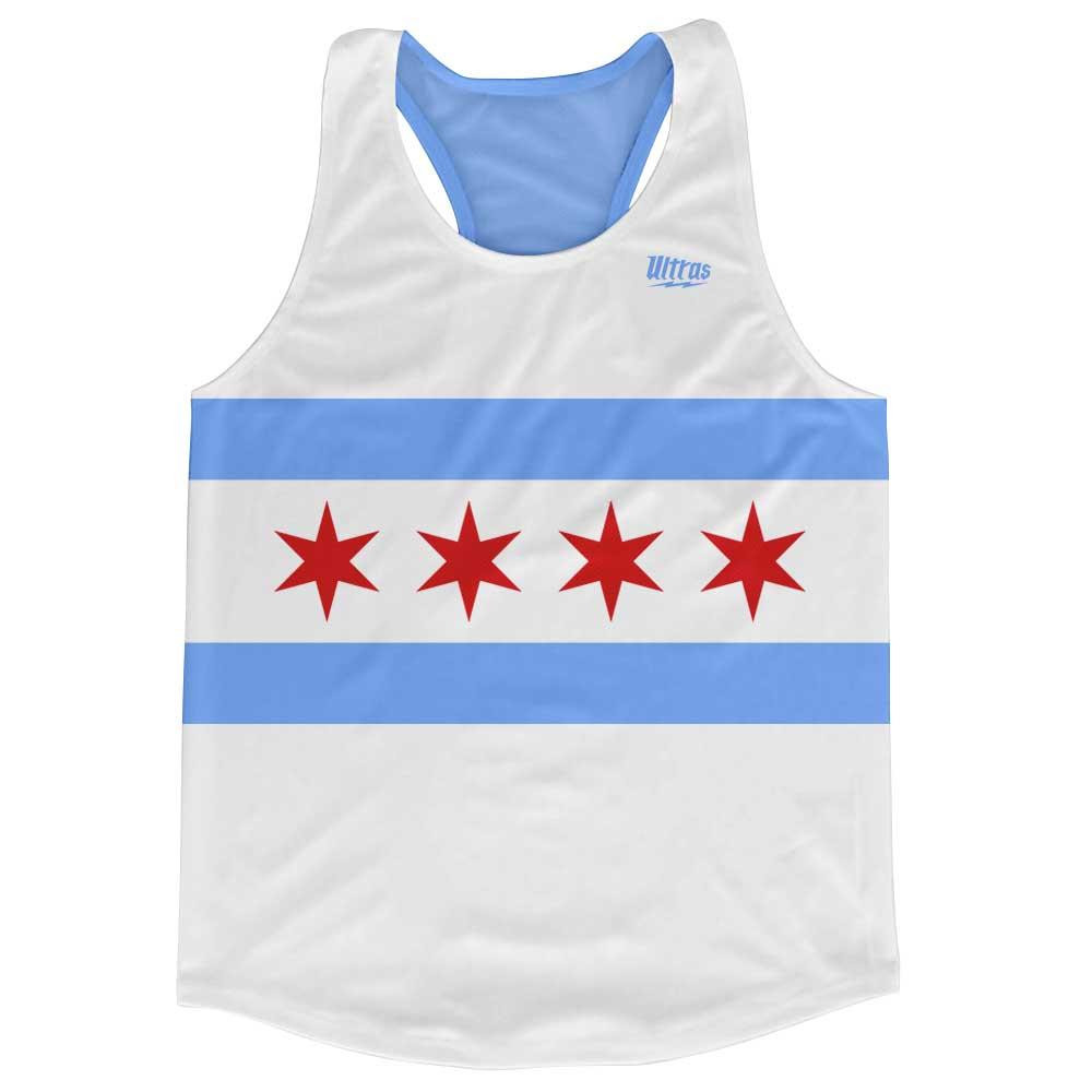 Image of Chicago Flag White Running Tank Top Racerback Track and Cross Country Singlet Jersey Made In USA-White