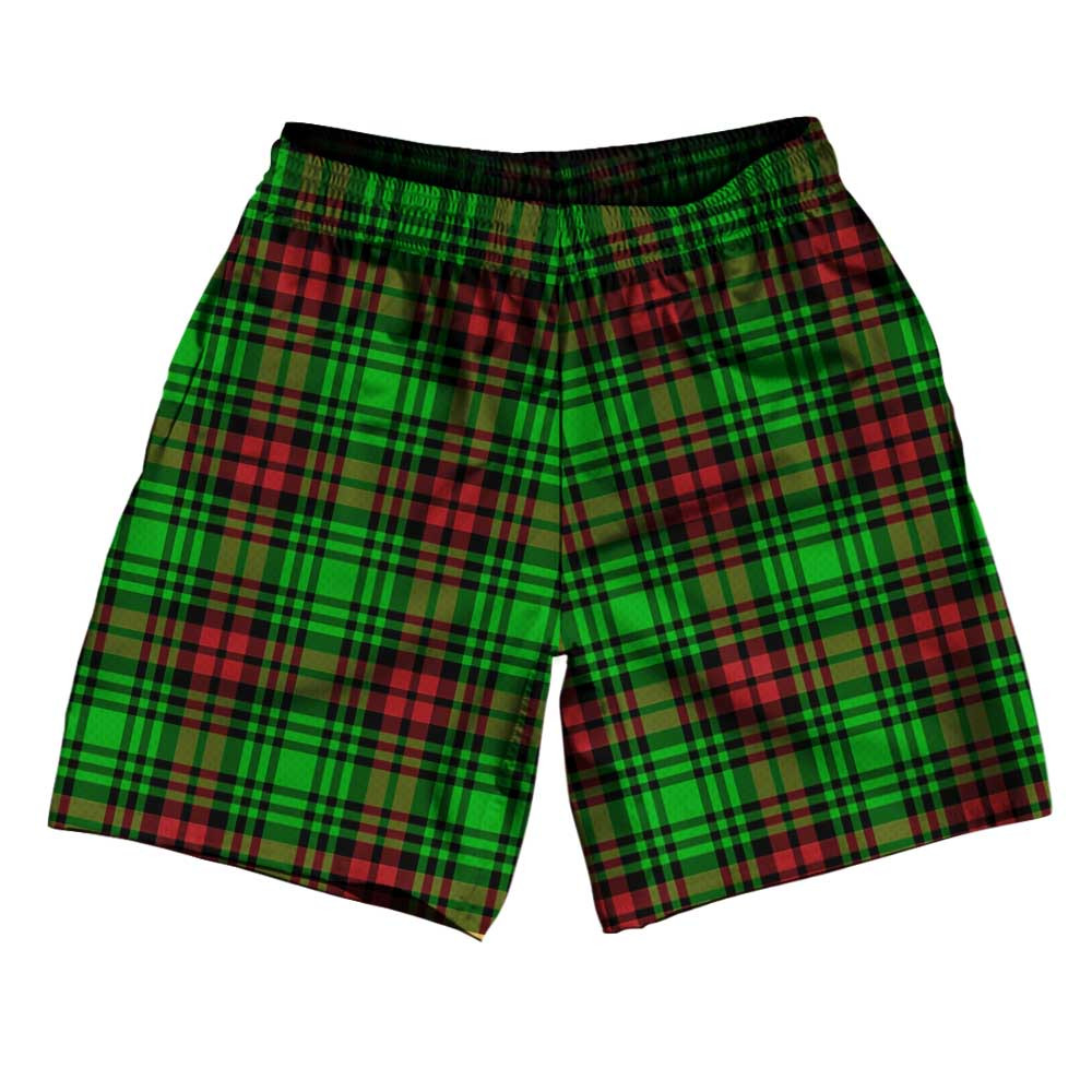 Image of Christmas Holiday Plaid Athletic Running Fitness Exercise Shorts 7" Inseam Made in USA - Green