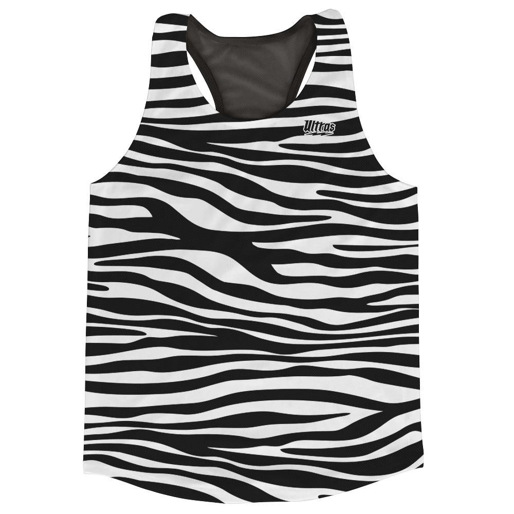 Image of Black & White Zebra Running Tank Top Racerback Track & Cross Country Singlet Jersey Made In USA - Black & White