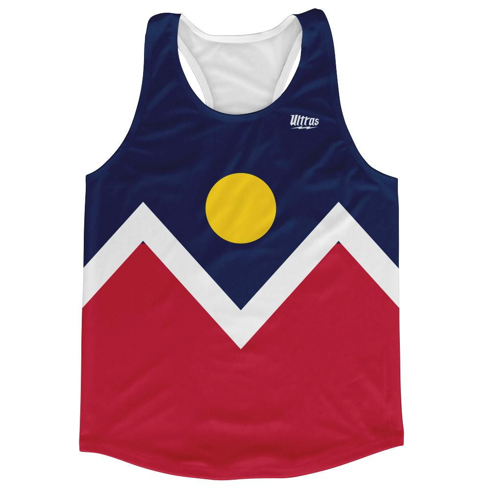 Image of Denver City Flag Running Tank Top Racerback Track and Cross Country Singlet Jersey Made In USA - Red