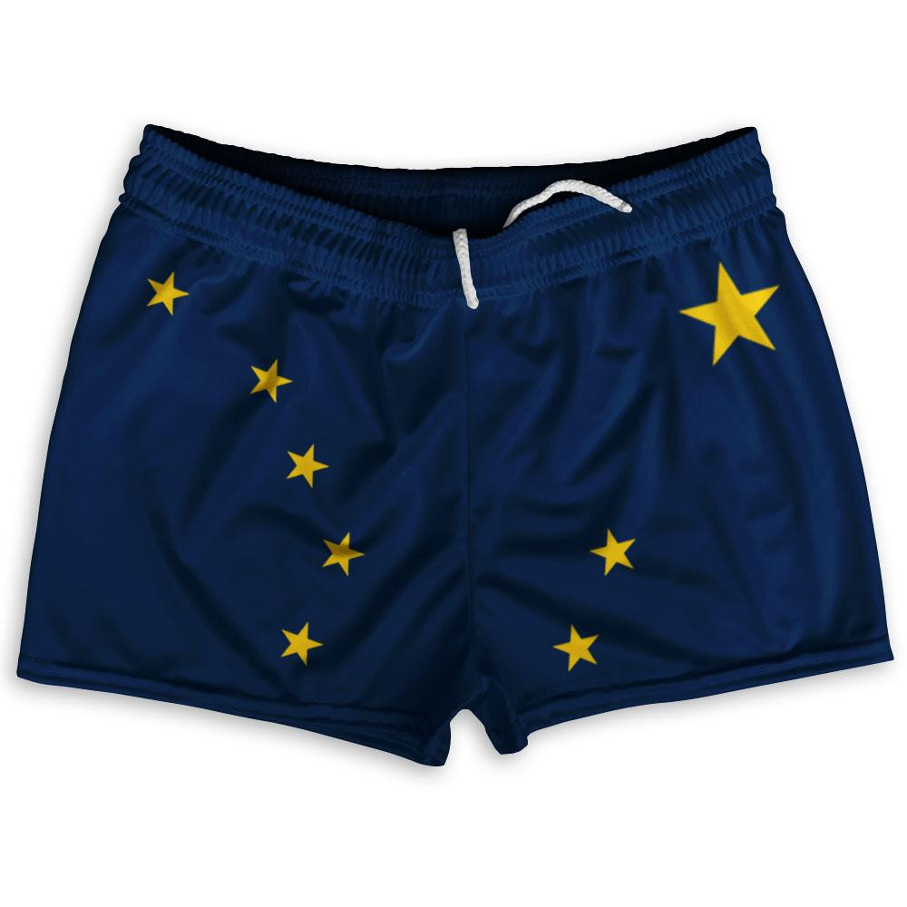 Image of Alaska State Flag Shorty Short Gym Shorts 2.5" Inseam Made in USA - Blue