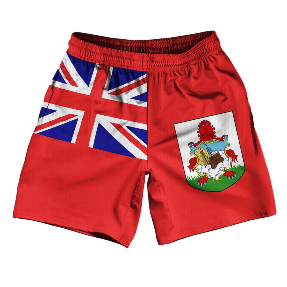 Image of Bermuda Country Flag Athletic Running Fitness Exercise Shorts 7" Inseam Made In USA - Red