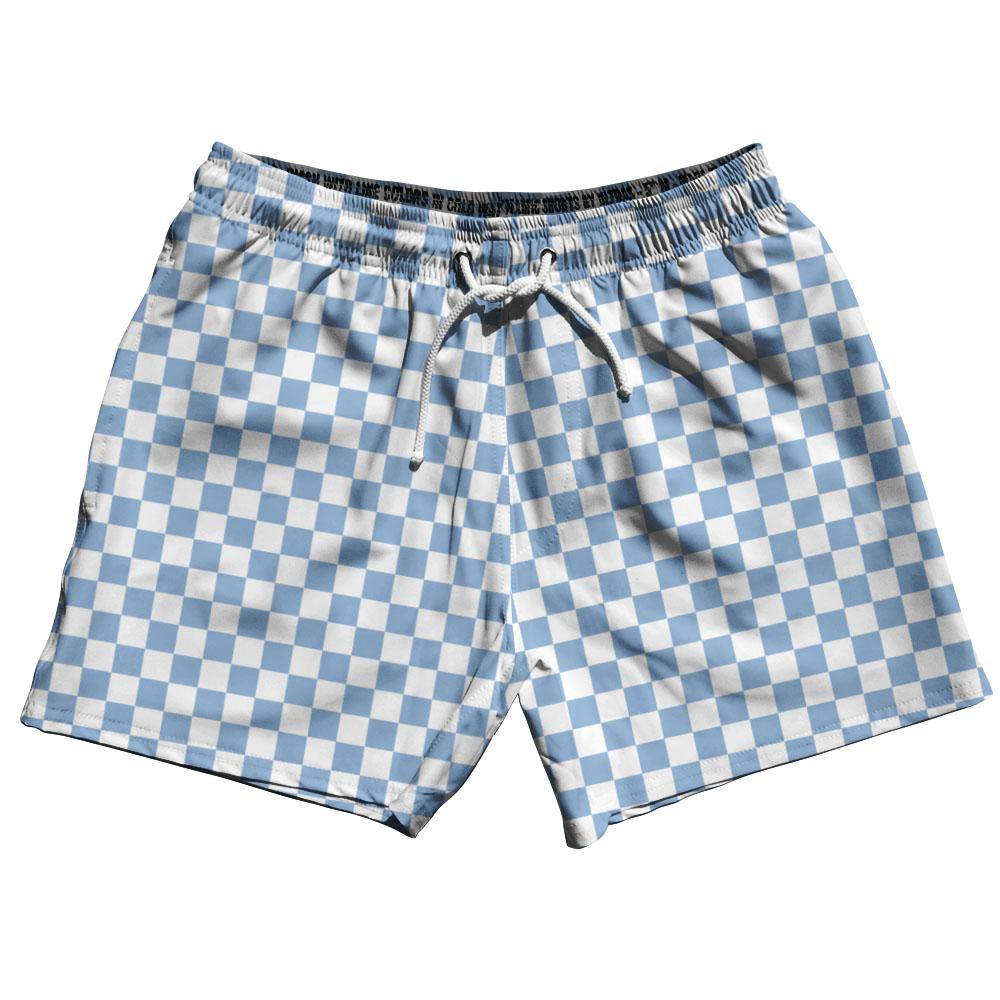 Image of Blue & White Checkerboard 5" Swim Shorts Made in USA - Blue & White