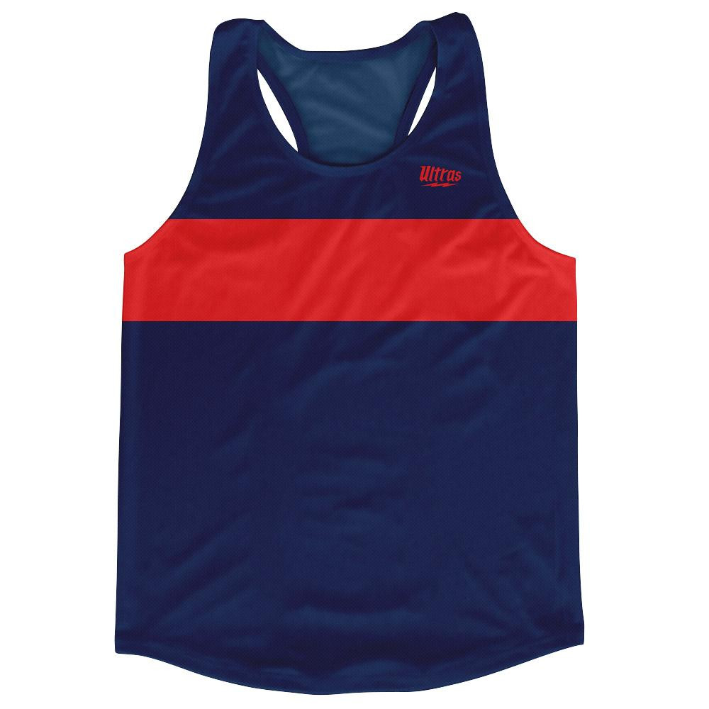 Image of Ultras Navy Blue and Red Blank Finish Line Running Tank Top Racerback Track and Cross Country Singlet Jersey Made In USA-Navy Blue & Red