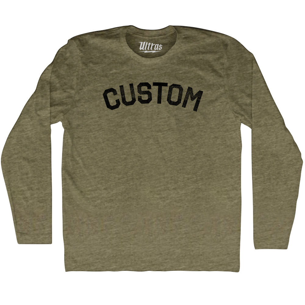 Image of Custom Text Adult Tri-Blend Long Sleeve T-shirt - Military Green