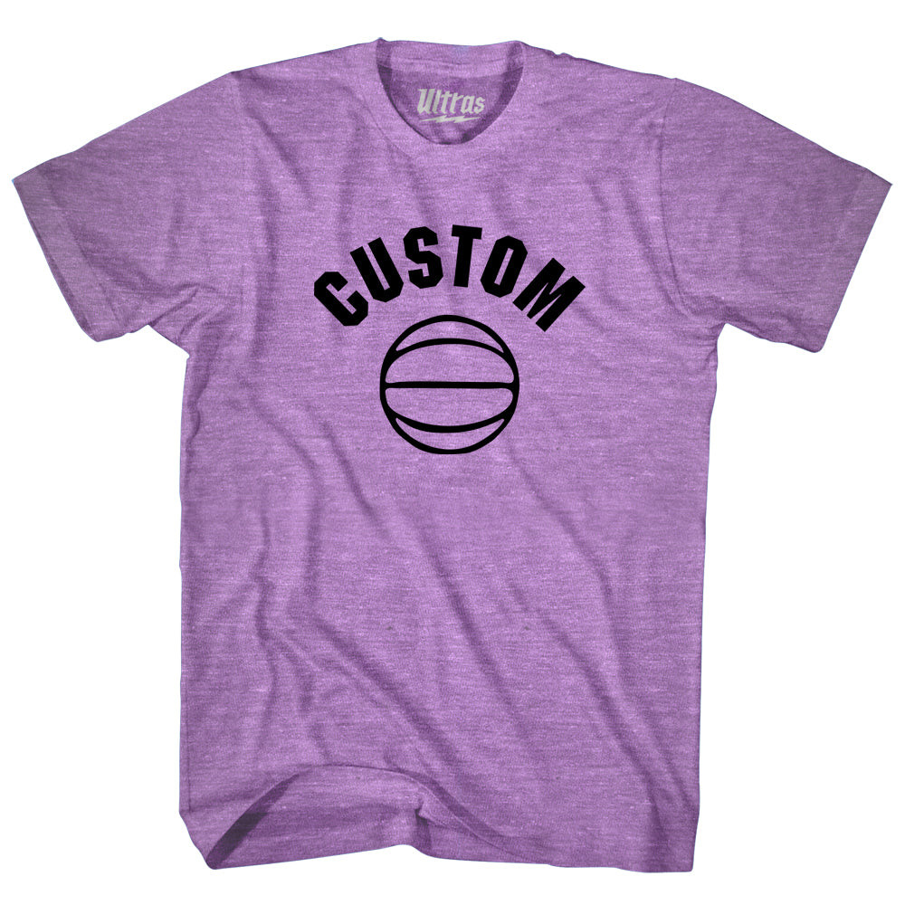 Image of Custom Basketball Old School Ball Adult Tri-Blend T-shirt - Athletic Purple