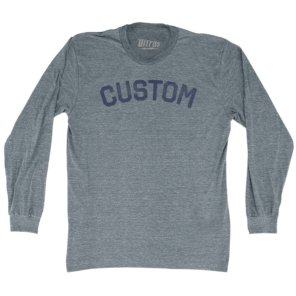 Image of Custom Text Adult Tri-Blend Long Sleeve T-shirt - Athletic Grey