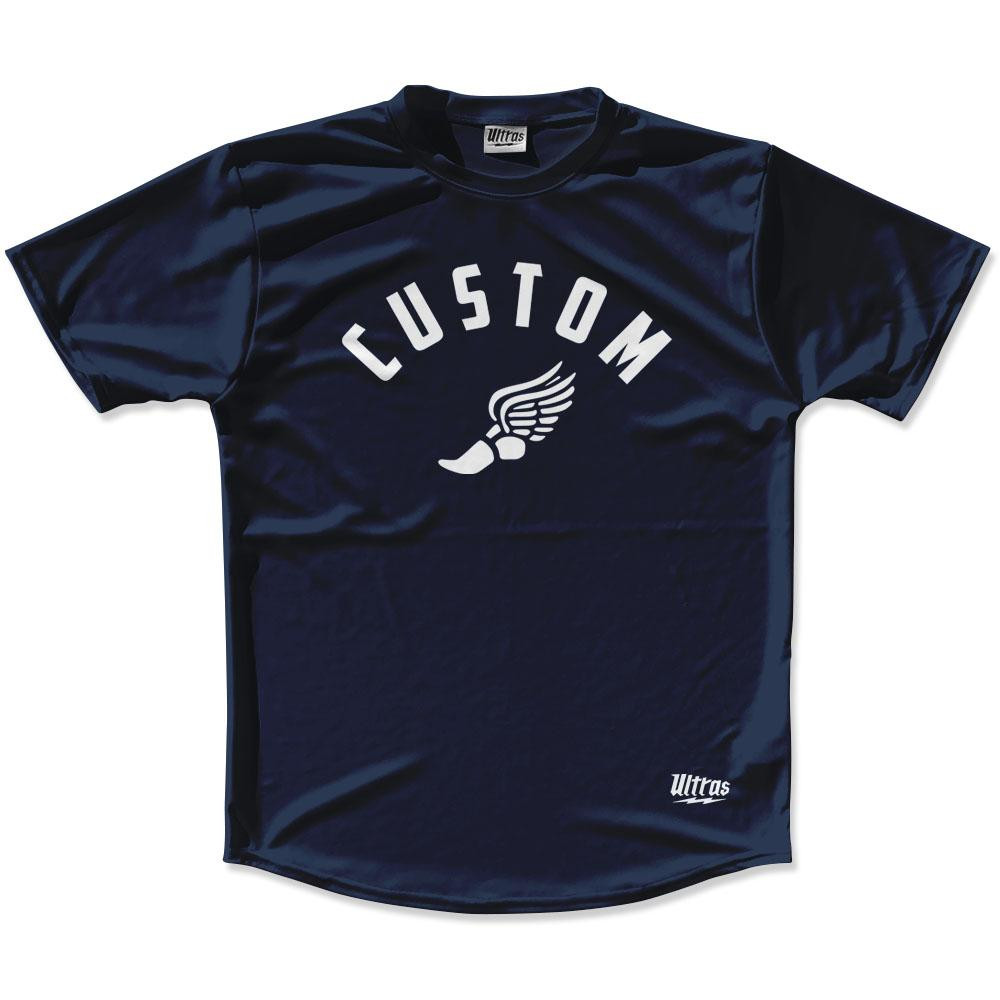 Image of Navy Blue & White Custom Track Wings Running Shirt Made in USA - Navy Blue & White