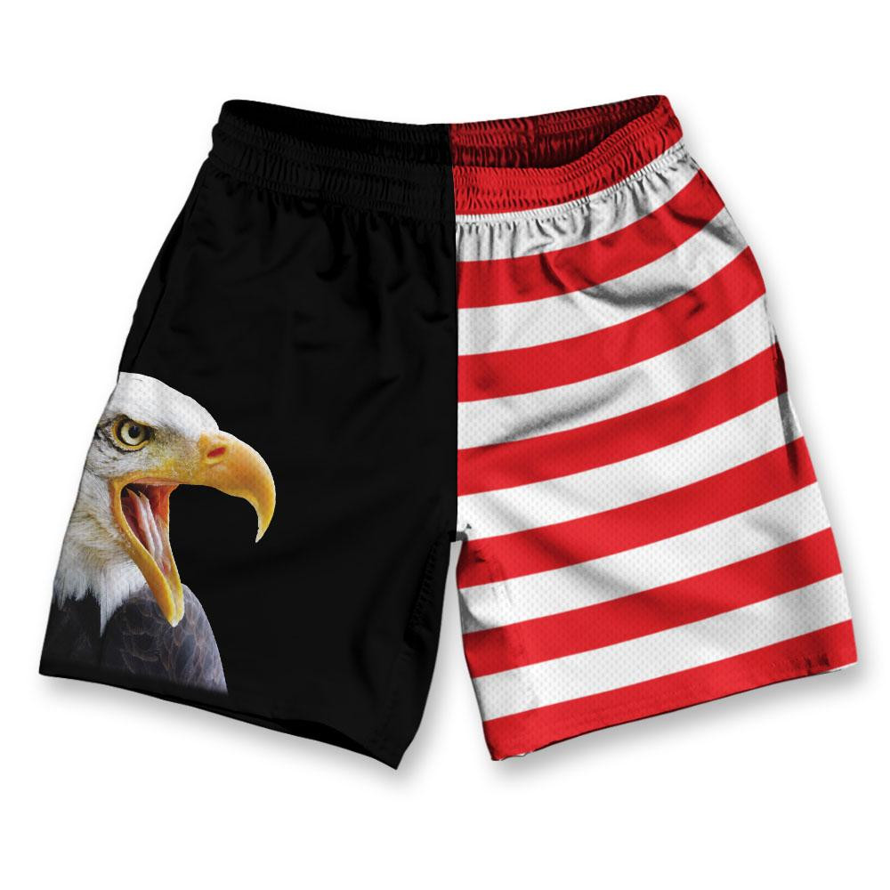 Image of American Eagle USA Flag Athletic Running Fitness Exercise Shorts 7" Inseam Made in USA - Red White