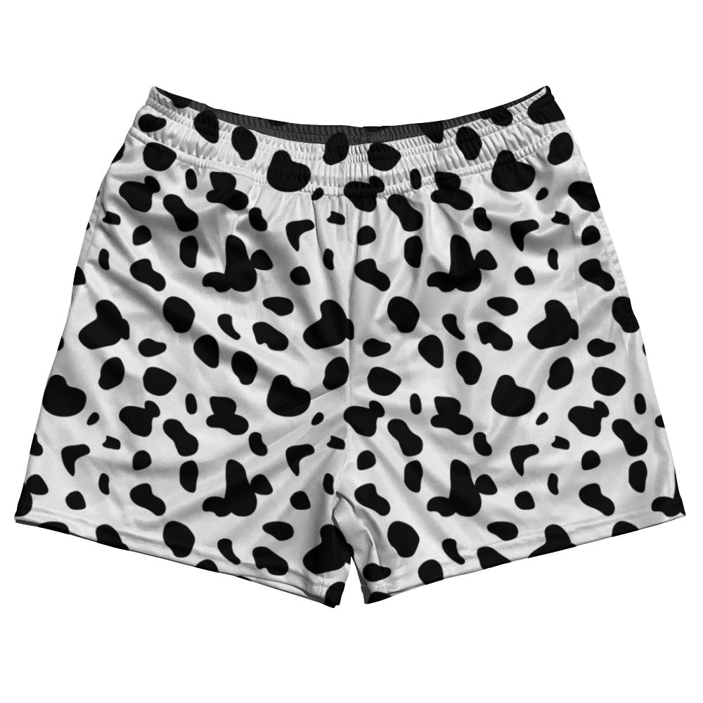 Image of Dalmatian Dog Spots Pattern Rugby Gym Short 5 Inch Inseam With Pockets Made In USA - White Black