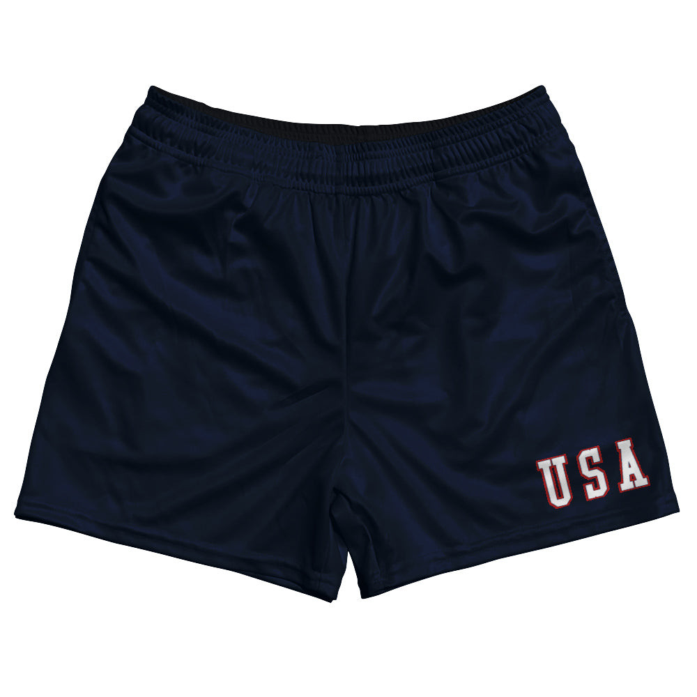 Image of USA Gump Rugby Gym Short 5 Inch Inseam With Pockets Made In USA - Navy