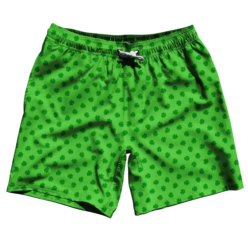 Image of Ireland Irish Shamrock Clovers Swim Shorts 7.5" Made in USA - Green