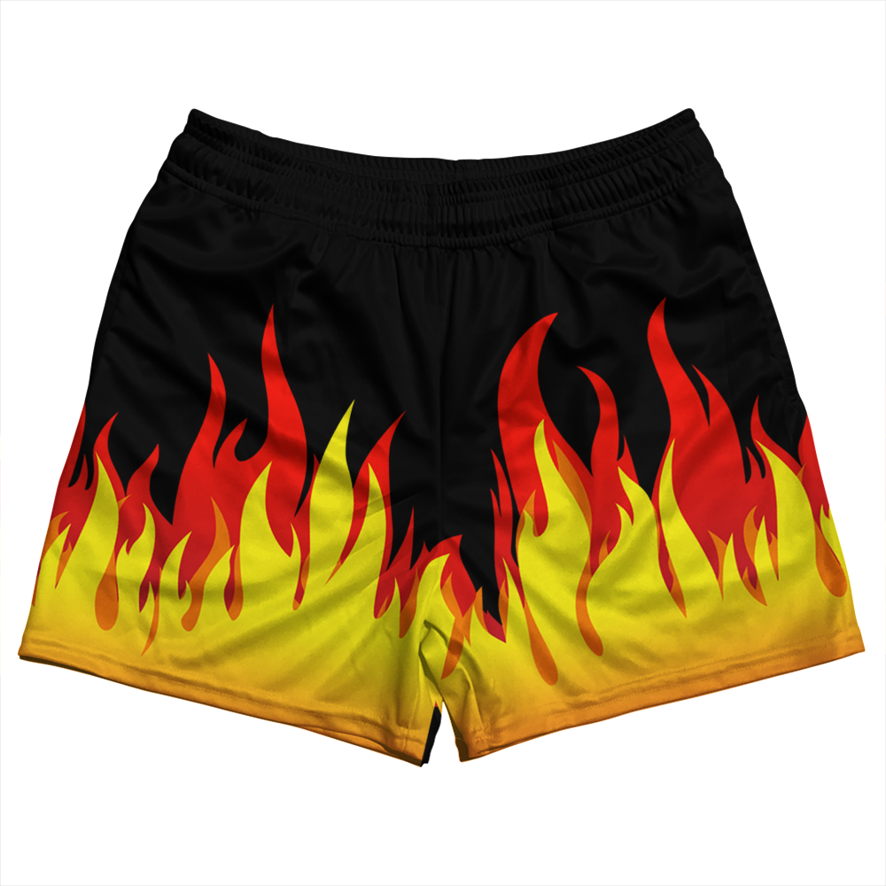 Image of Flame Pattern Rugby Shorts Made In USA - Yellow Black
