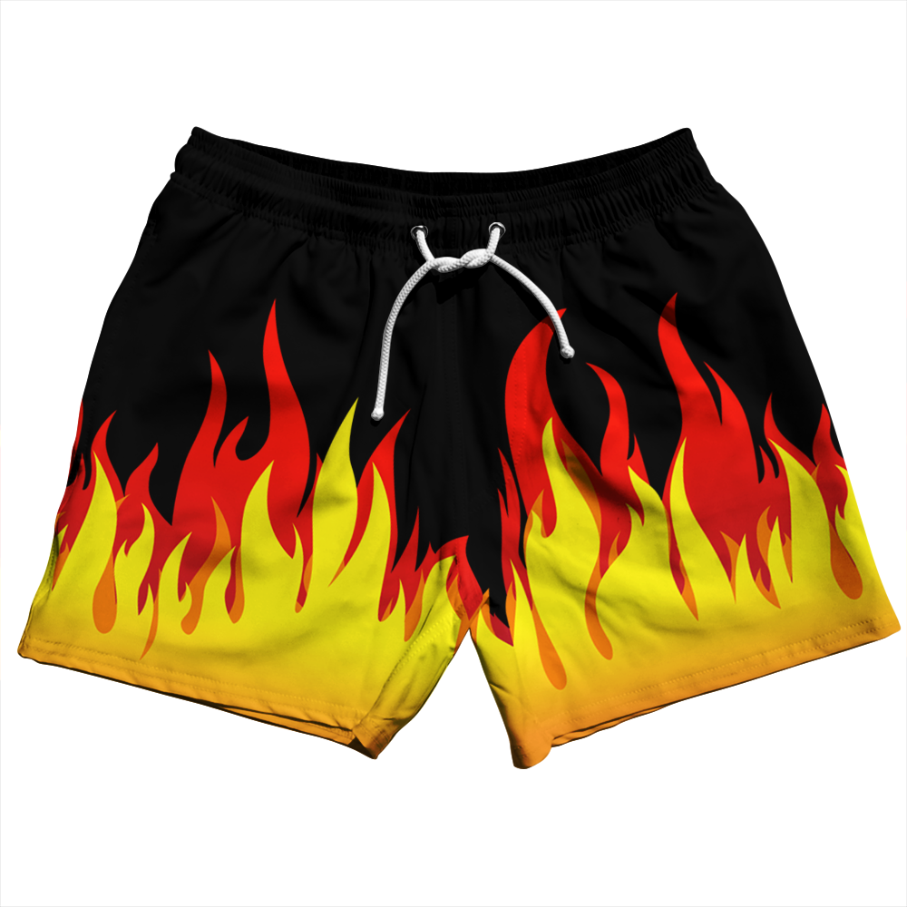 Image of Flame Pattern 5" Swim Shorts Made in USA - Yellow Black