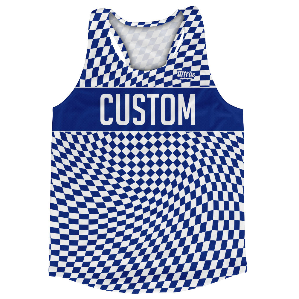 Image of Warped Checkerboard Custom Running Track Tops Made In USA - Blue Royal And White