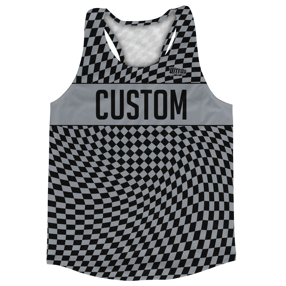 Image of Warped Checkerboard Custom Running Track Tops Made In USA - Grey Dark And Black