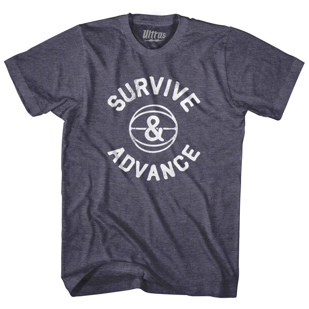 Image of Survive And Advance Basketball Adult Tri-Blend T-shirt - Heather Navy Blue