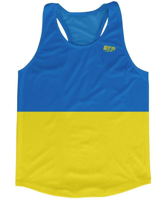 Image of Adult SMALL- Ukraine Country Flag Running Tank Top Racerback Track and Cross-Country Singlet Jersey Made In USA-Blue Yellow- Final Sale T2