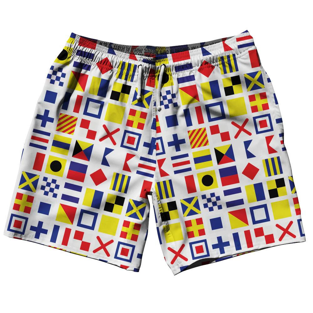 Image of Nautical Flags Swim Shorts 7.5" - White