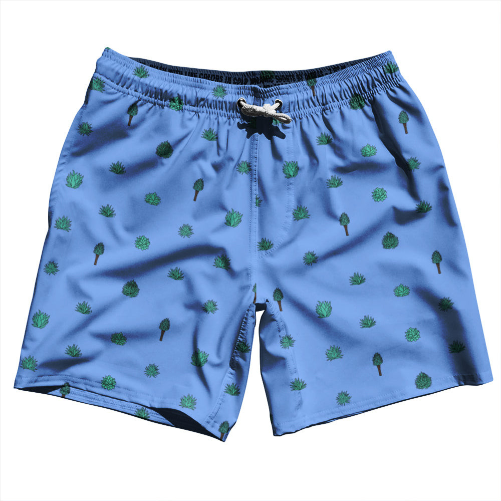 Image of Tequila Pattern Swim Shorts 7" Made in USA - Carolina Blue