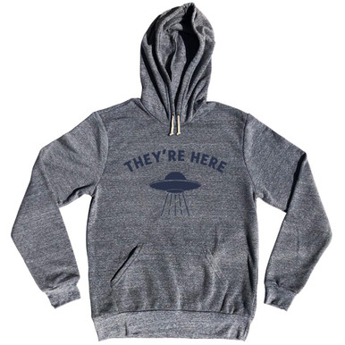 They're Here Ufo Alien Spaceship Tri-Blend Hoodie - Athletic Grey