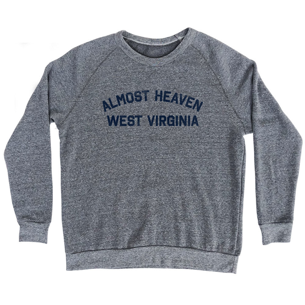 Image of Almost Heaven West Virginia Adult Tri-Blend Sweatshirt - Athletic Grey